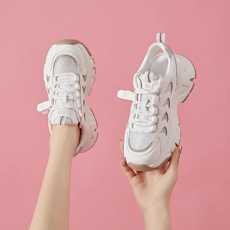 LINGPAO Chunky Sneakers Lightweight Height Increasing Low-Top Athletic Shoes Women's-4