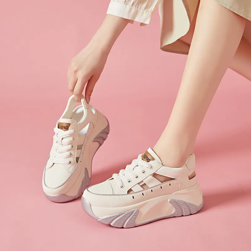 LINGPAO Breathable Low-Top Chunky Sneakers Women's-4