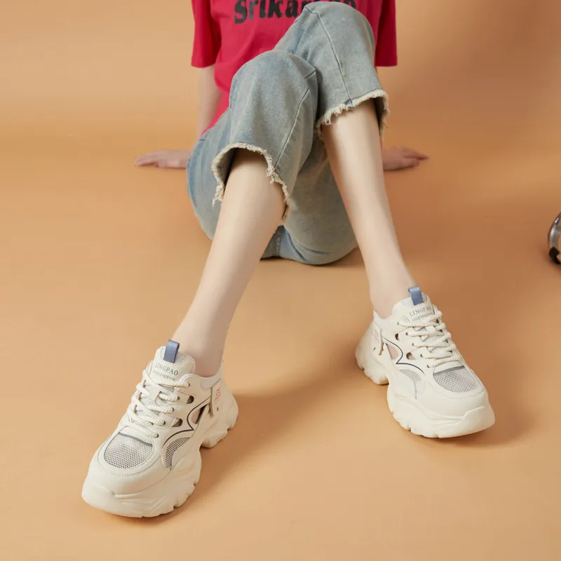 LINGPAO Lightweight Height Increasing Low-Top Chunky Sneakers Women's-5