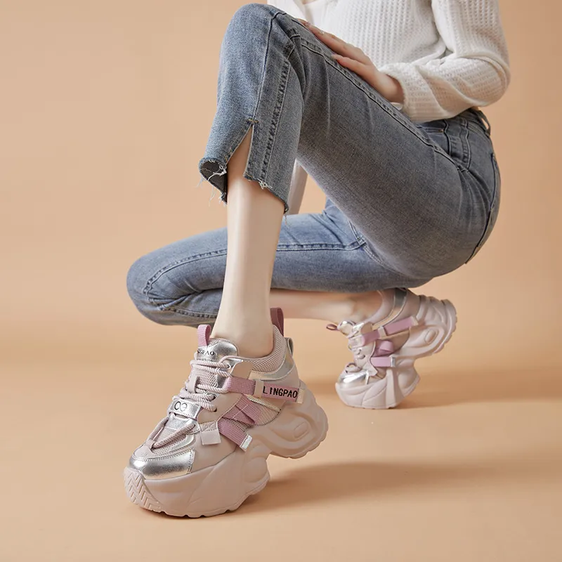LINGPAO Lightweight Height Increasing Low-Top Chunky Sneakers Women's-15