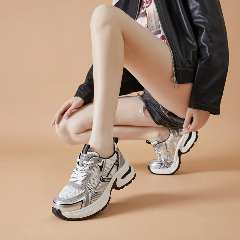 LINGPAO Breathable Height Increasing Low-Top Chunky Sneakers-4