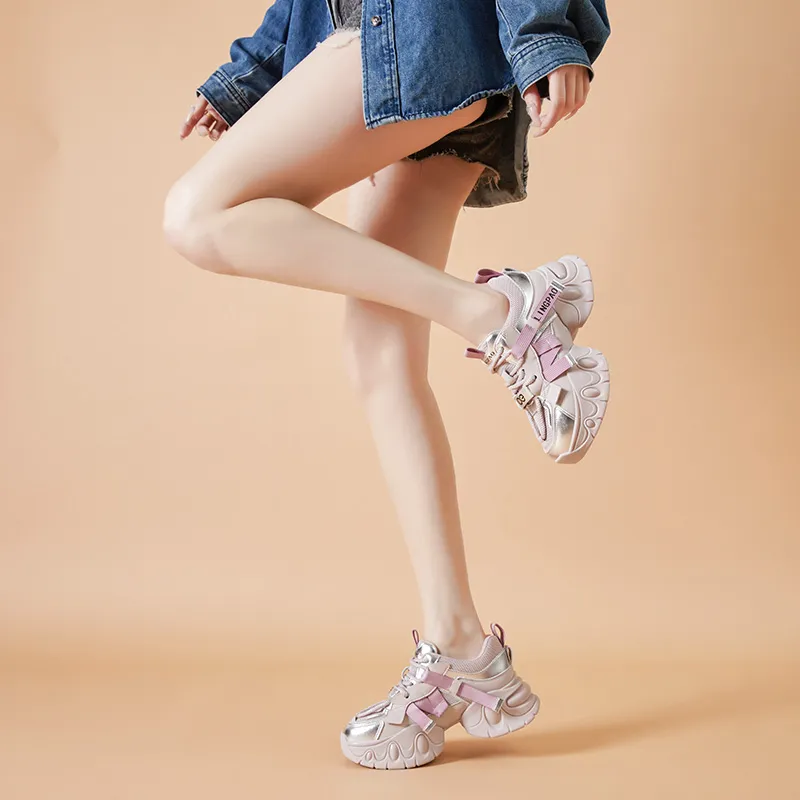 LINGPAO Lightweight Height Increasing Wear-Resistant Low-Top Chunky Sneakers Women's Purple-10