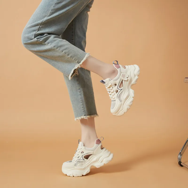 LINGPAO Lightweight Height Increasing Low-Top Chunky Sneakers Women's-7