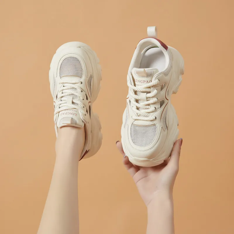 LINGPAO Lightweight Height Increasing Low-Top Chunky Sneakers Women's-17