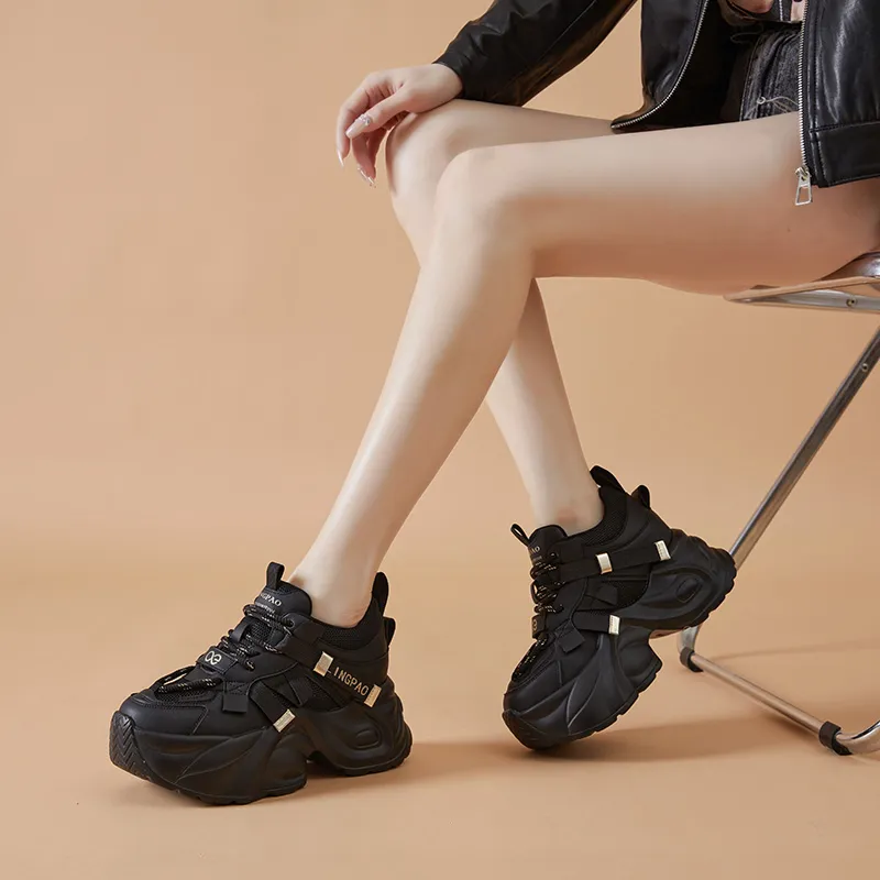 LINGPAO Lightweight Height Increasing Low-Top Chunky Sneakers Women's-5
