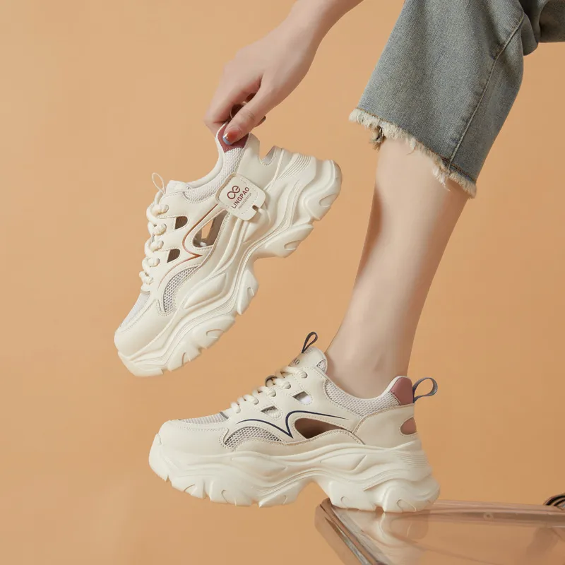 LINGPAO Lightweight Height Increasing Low-Top Chunky Sneakers Women's-10