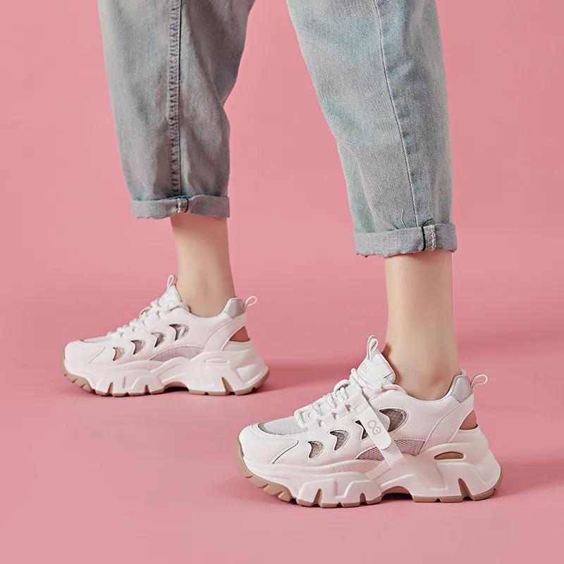 LINGPAO Chunky Sneakers Lightweight Height Increasing Low-Top Athletic Shoes Women's-6