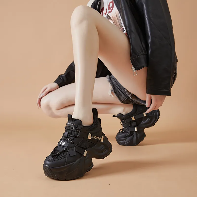 LINGPAO Lightweight Height Increasing Low-Top Chunky Sneakers Women's-4