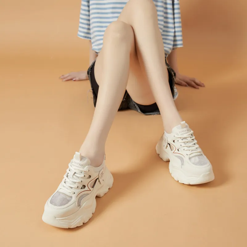 LINGPAO Lightweight Height Increasing Low-Top Chunky Sneakers Women's-18