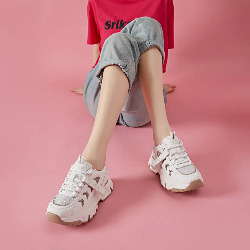 LINGPAO Chunky Sneakers Lightweight Height Increasing Low-Top Athletic Shoes Women's-5