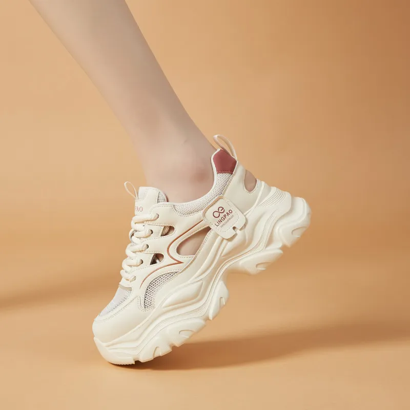 LINGPAO Lightweight Height Increasing Low-Top Chunky Sneakers Women's-19
