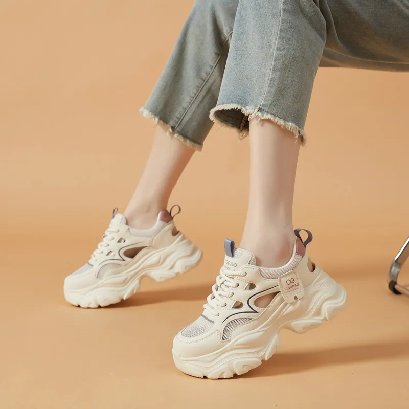 LINGPAO Lightweight Height Increasing Low-Top Chunky Sneakers Women's-12