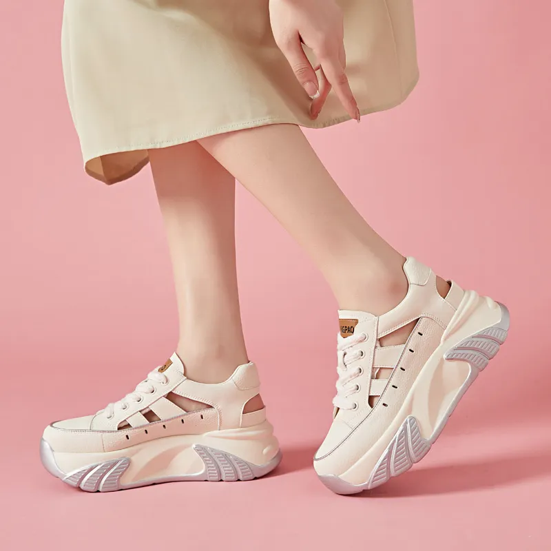 LINGPAO Breathable Low-Top Chunky Sneakers Women's-5