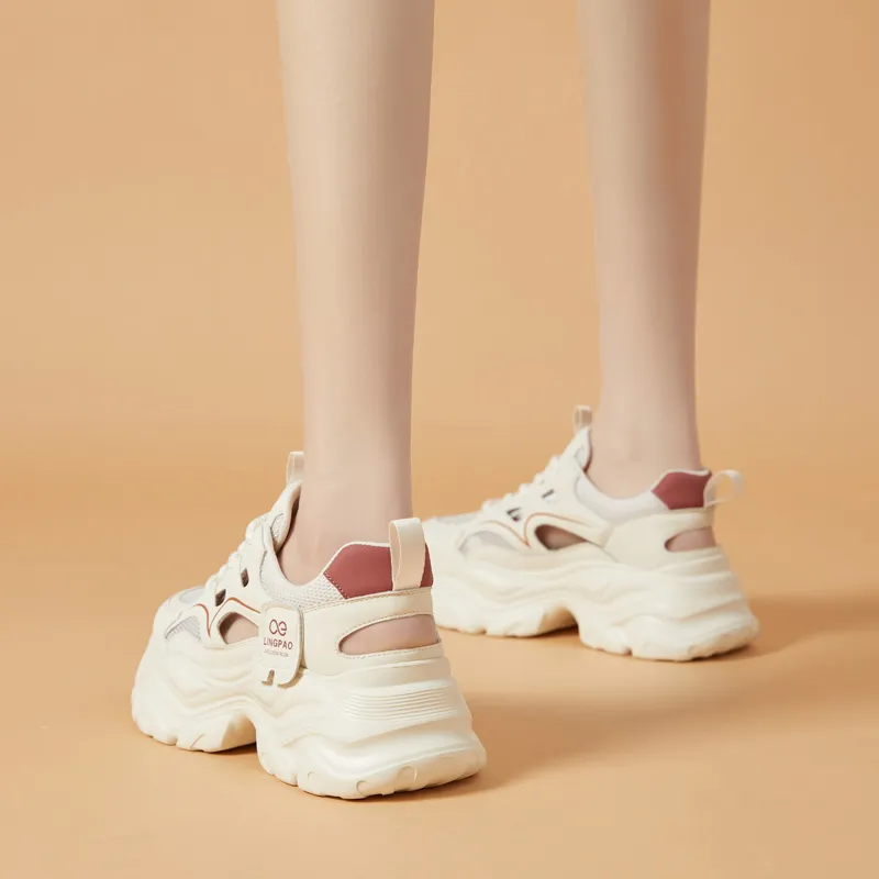 LINGPAO Lightweight Height Increasing Low-Top Chunky Sneakers Women's-21