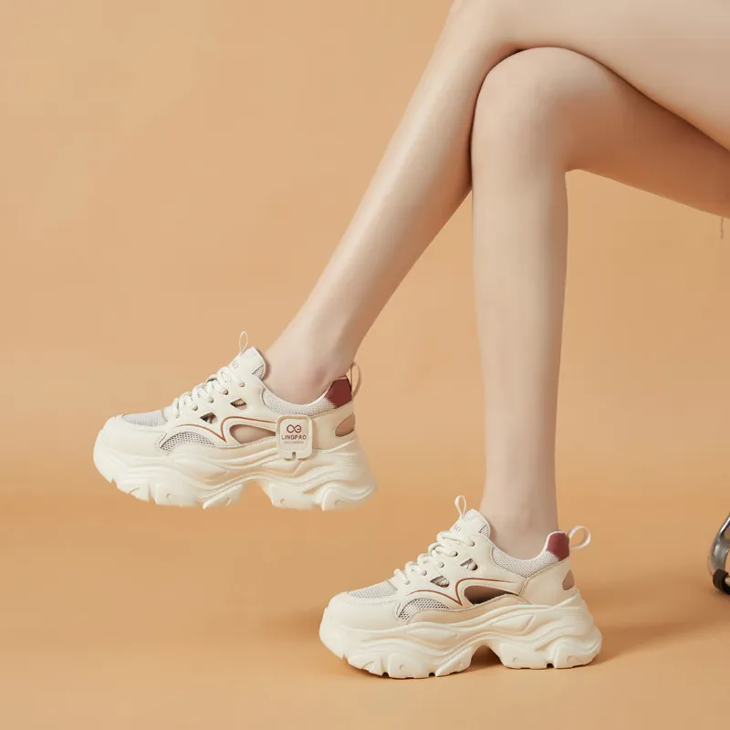 LINGPAO Lightweight Height Increasing Low-Top Chunky Sneakers Women's-23