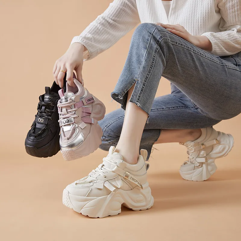 LINGPAO Lightweight Height Increasing Low-Top Chunky Sneakers Women's-10