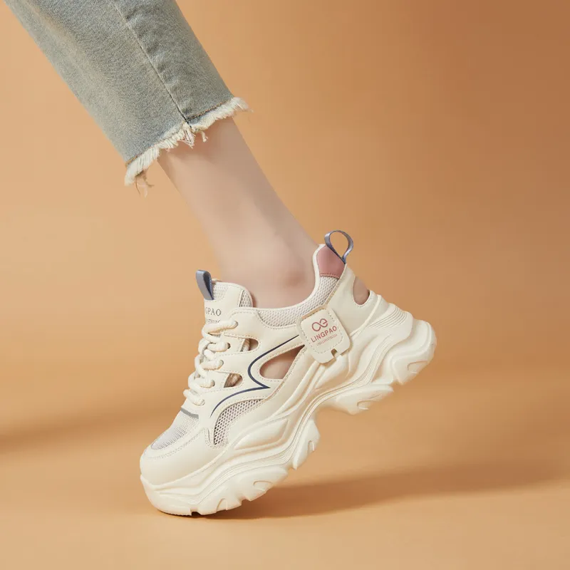 LINGPAO Lightweight Height Increasing Low-Top Chunky Sneakers Women's-8