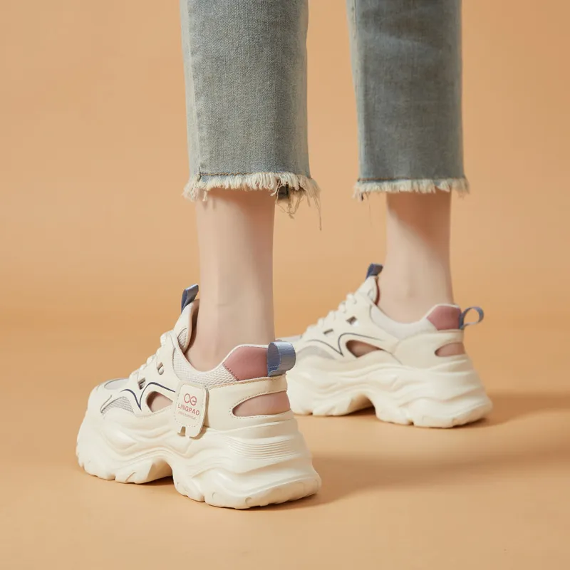 LINGPAO Lightweight Height Increasing Low-Top Chunky Sneakers Women's-11