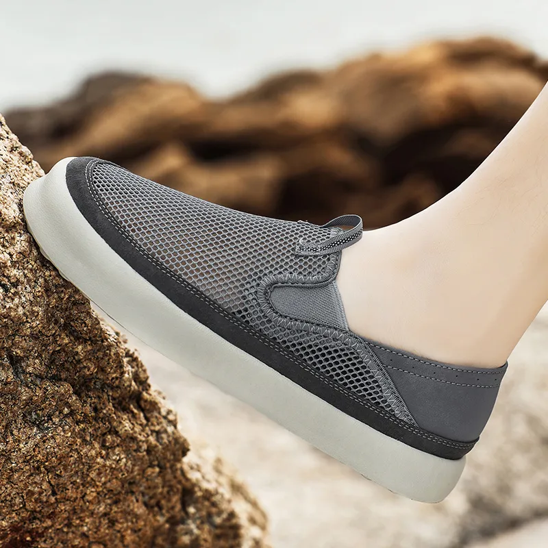 LINGPAO Casual Shoes Men Low Top Sand/Black/Gray-13