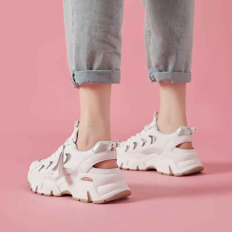 LINGPAO Chunky Sneakers Lightweight Height Increasing Low-Top Athletic Shoes Women's-9