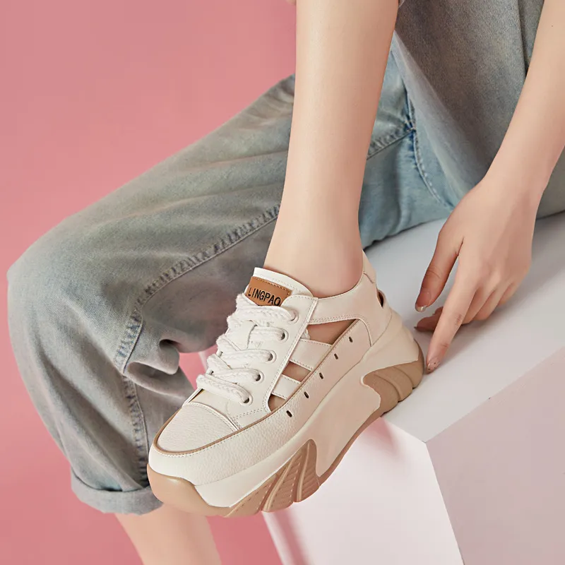 LINGPAO Breathable Low-Top Chunky Sneakers Women's-12