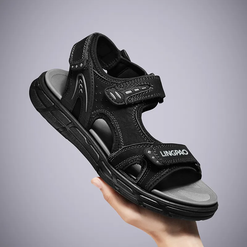 LINGPAO Beach Sandals Men Black/Brown-3