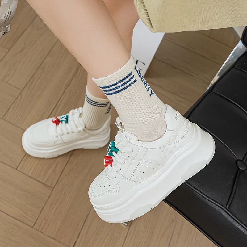 BENZI Anti Slip And Wear Resistant Height Increasing Low Top Skateboard Shoes Women's Beige-4