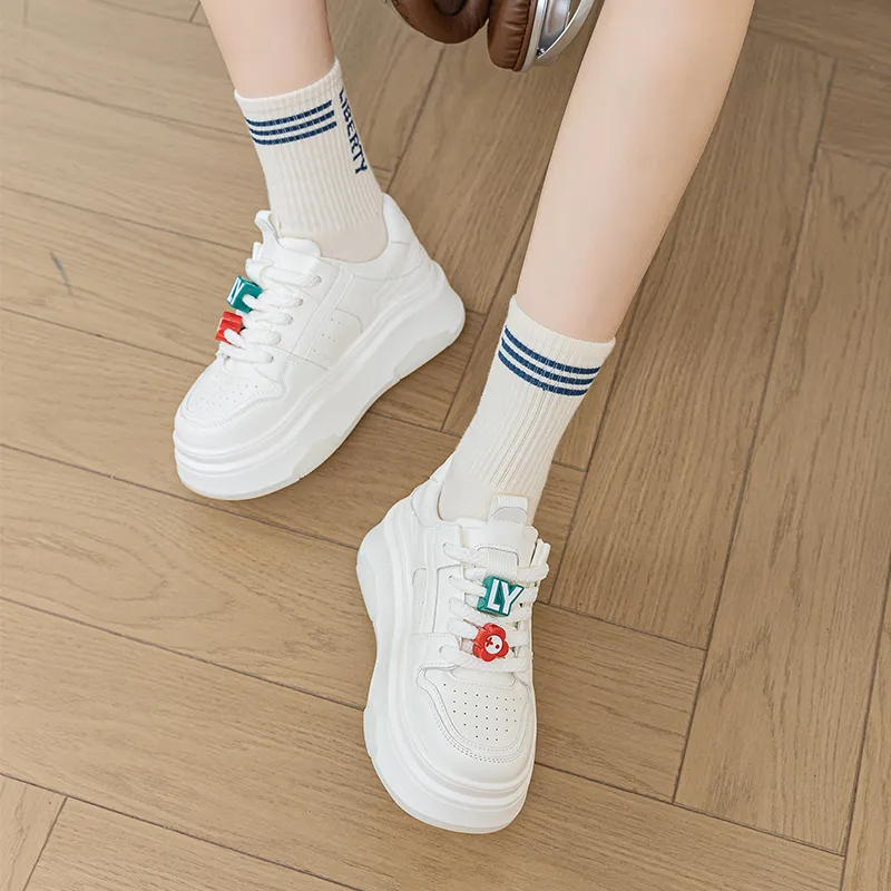 BENZI Anti Slip And Wear Resistant Height Increasing Low Top Skateboard Shoes Women's Beige-5