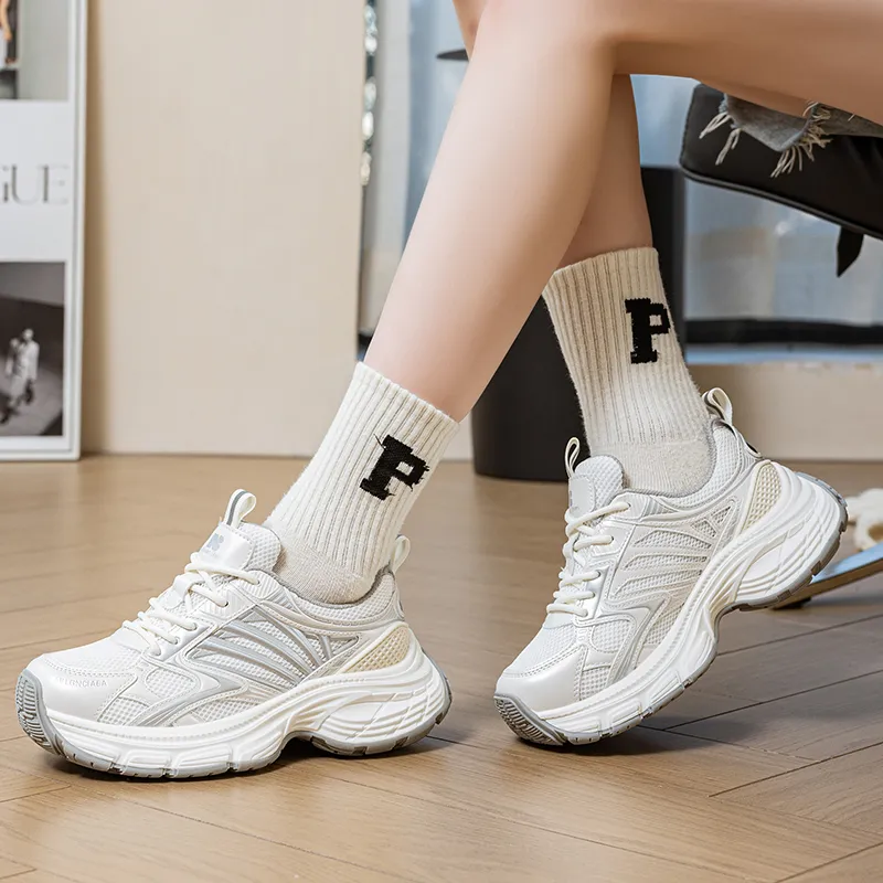 BENZI Anti Slip Wear Resistant Breathable Lightweight Height Increasing Low Top Chunky Sneakers Women's-10