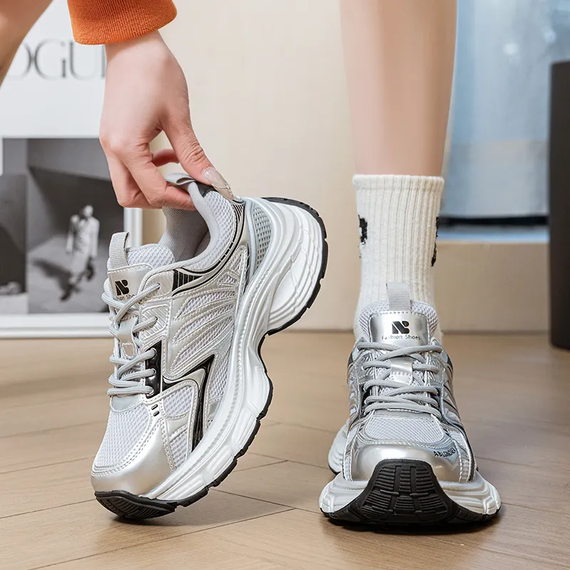 BENZI Anti Slip Wear Resistant Breathable Lightweight Height Increasing Low Top Chunky Sneakers Women's-3