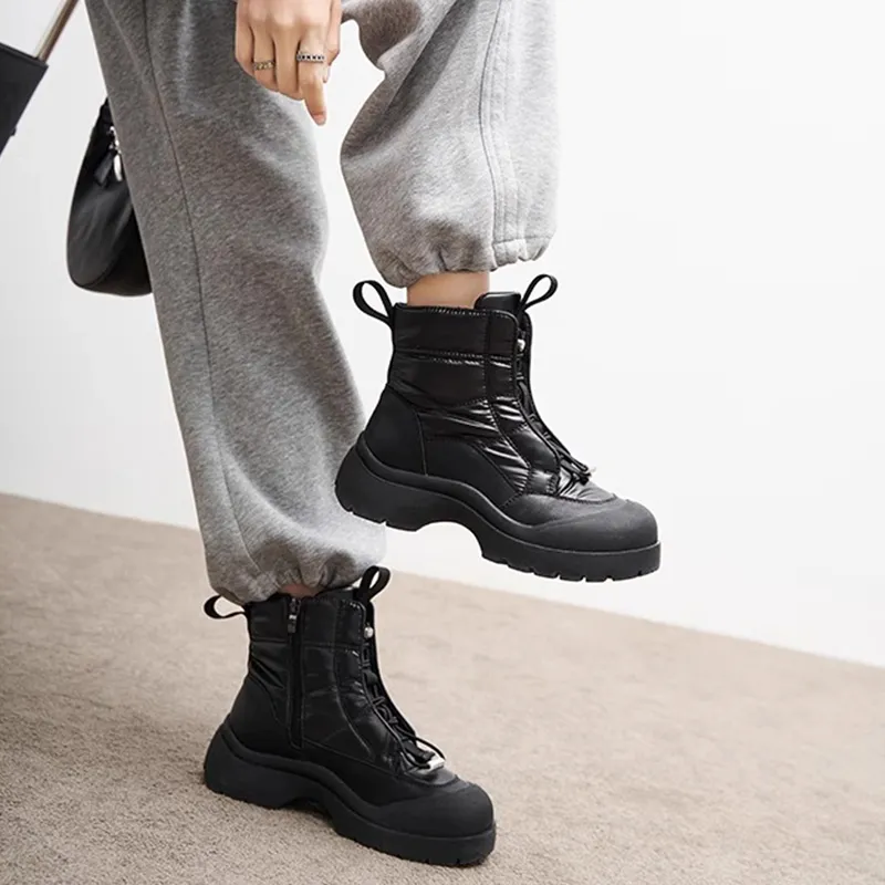 BENZI Warm Water Resistant Wear Resistant Height Increasing Slip Resistant Short Snow Boots Women's-4