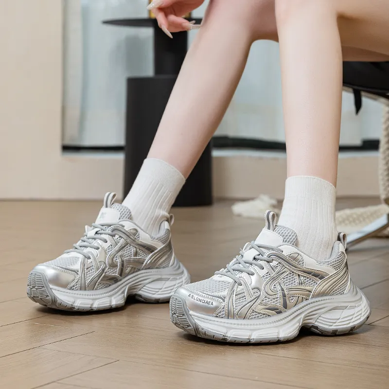 BENZI Low Top Chunky Sneakers Women's Glacier Silver-5