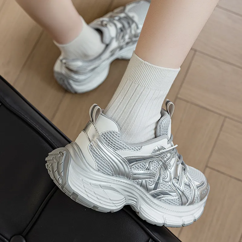 BENZI Low Top Chunky Sneakers Women's Glacier Silver-4