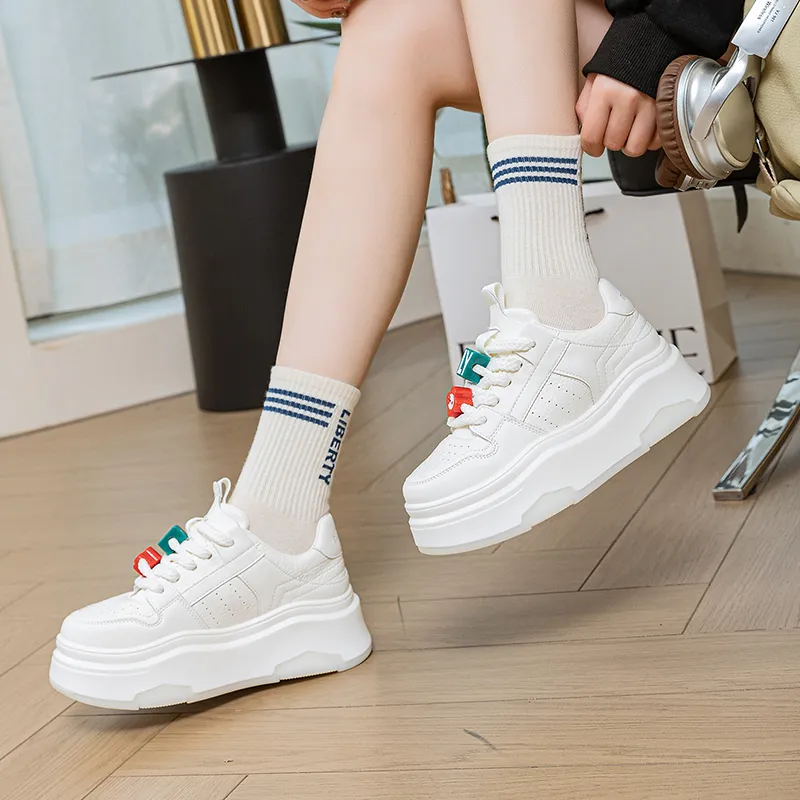 BENZI Anti Slip And Wear Resistant Height Increasing Low Top Skateboard Shoes Women's Beige-6