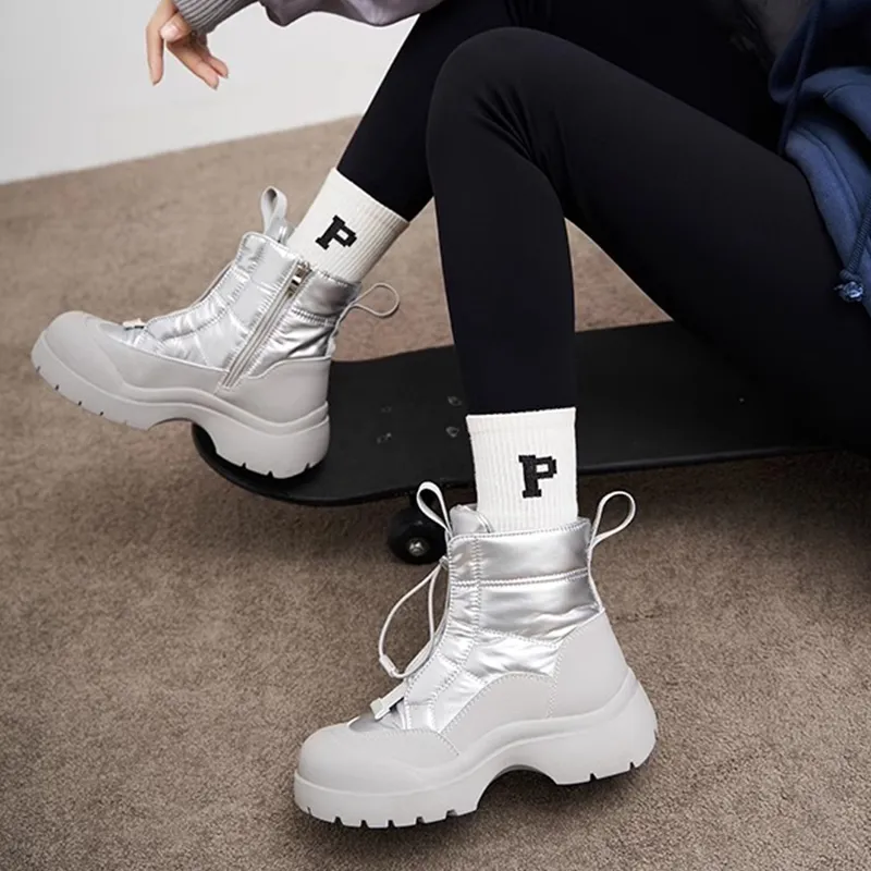 BENZI Warm Water Resistant Wear Resistant Height Increasing Slip Resistant Short Snow Boots Women's-9