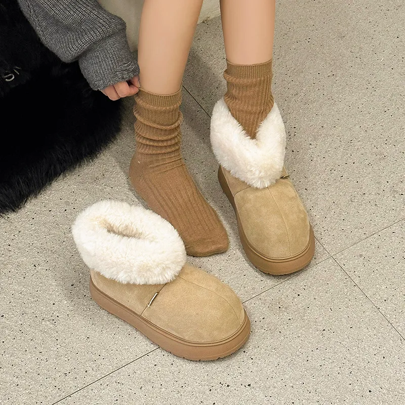 BENZI Warm Wear Resistant Height Increasing Slip Resistant Coverage Short Snow Boots Women's-17