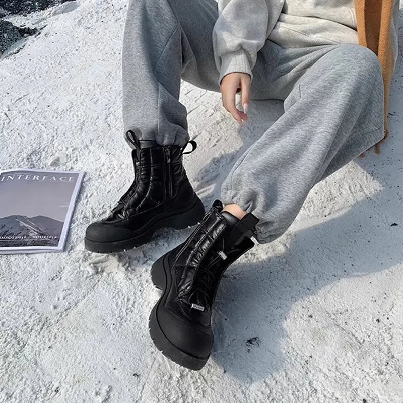 BENZI Warm Water Resistant Wear Resistant Height Increasing Slip Resistant Short Snow Boots Women's-5