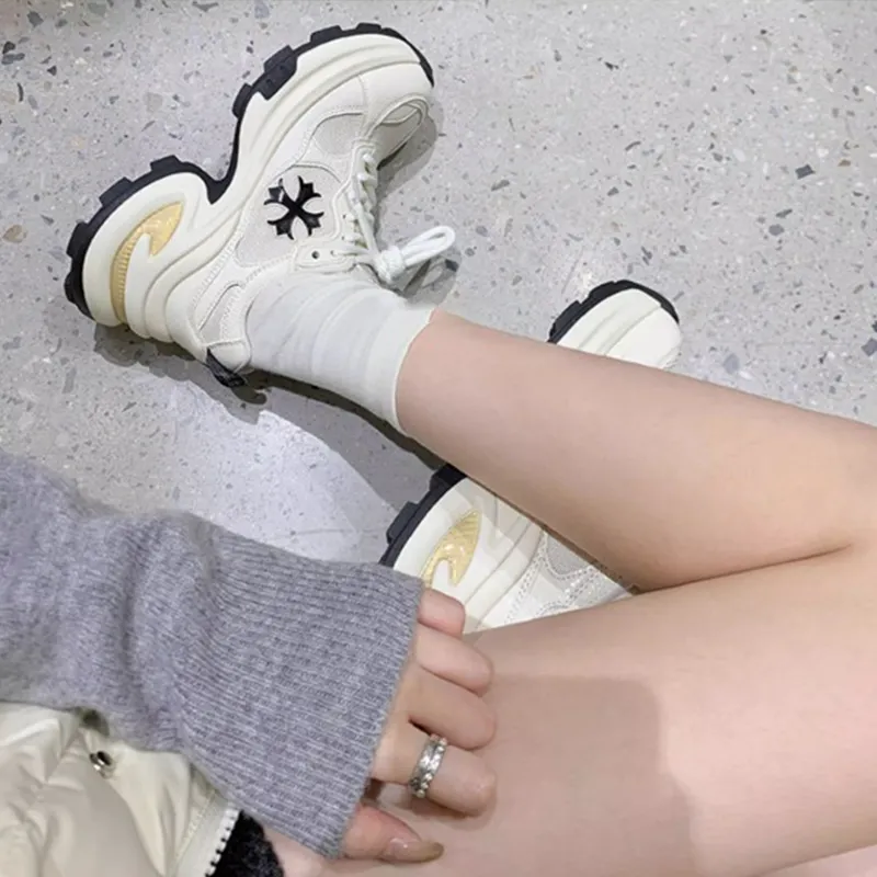 BENZI Chunky Sneakers Women's Low Top Ecru/Beige Yellow/Silver Gray-11