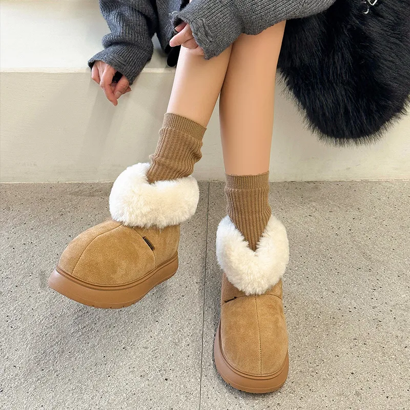 BENZI Warm Wear Resistant Height Increasing Slip Resistant Coverage Short Snow Boots Women's-15