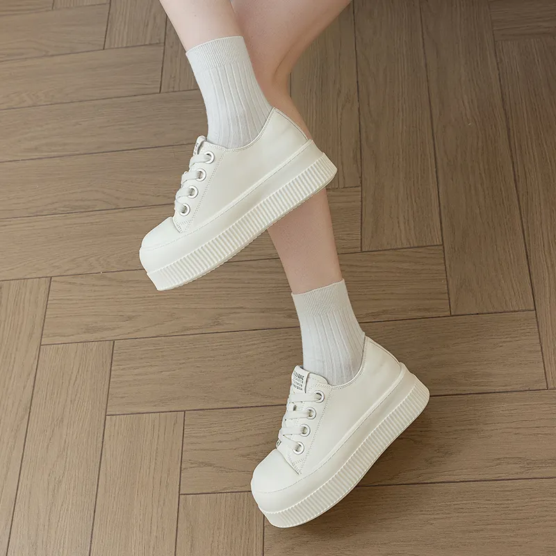 BENZI Slip Resistant Water Resistant Lightweight Breathable Height Increasing Low Top Skateboard Shoes Women's Beige-4