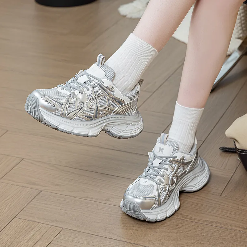 BENZI Low Top Chunky Sneakers Women's Glacier Silver-6