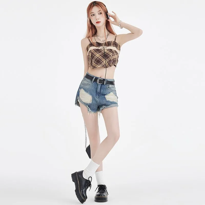 Honey Denim Shorts Women's Vintage Blue Shorts-4