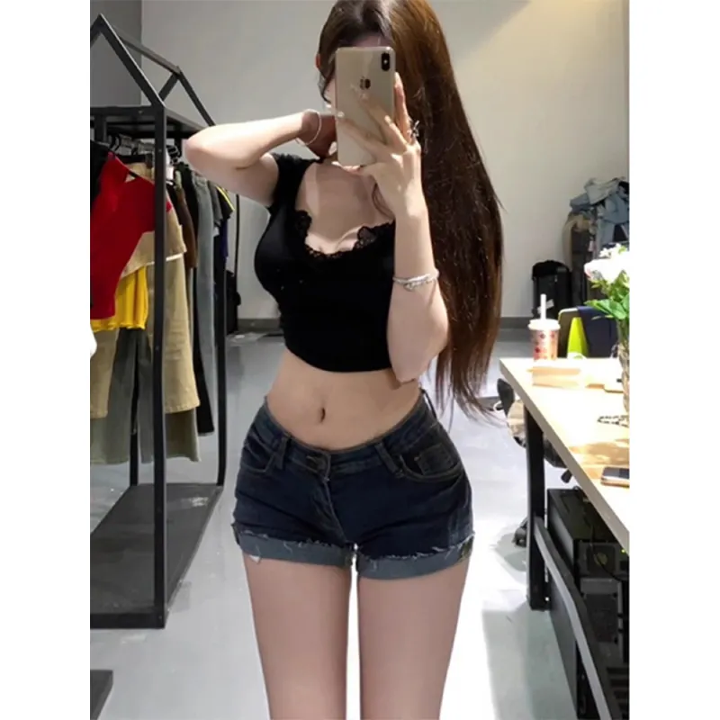 Honey Denim Shorts Women's Dark Blue-2