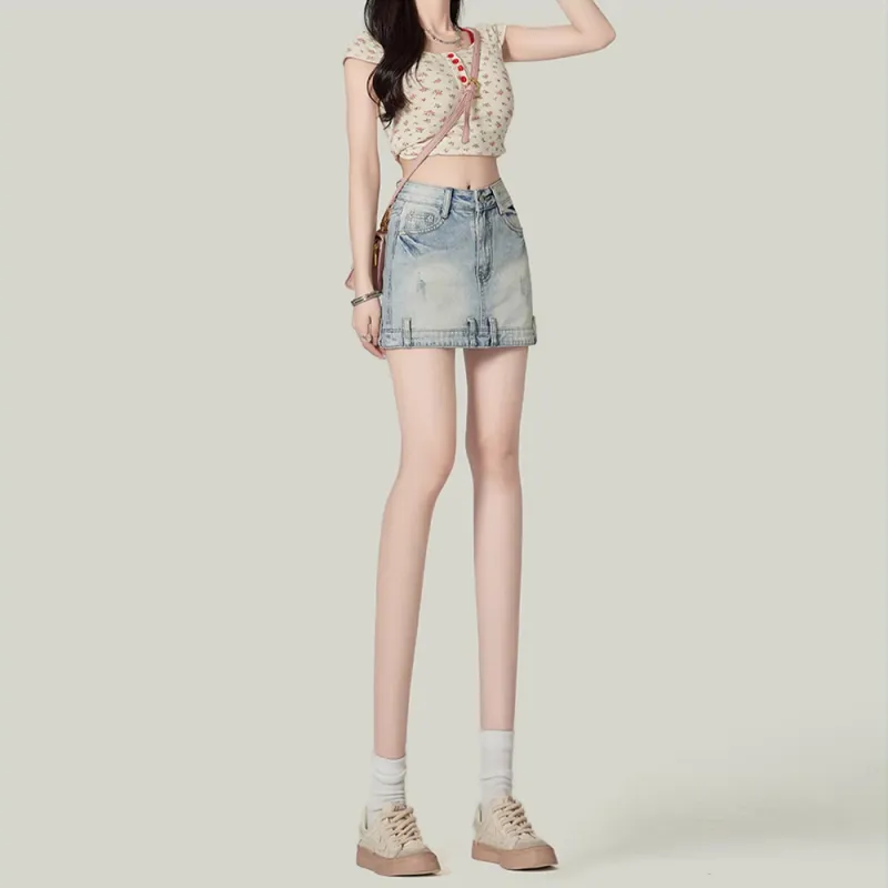 Honey Denim Shorts Women's Light Blue-2