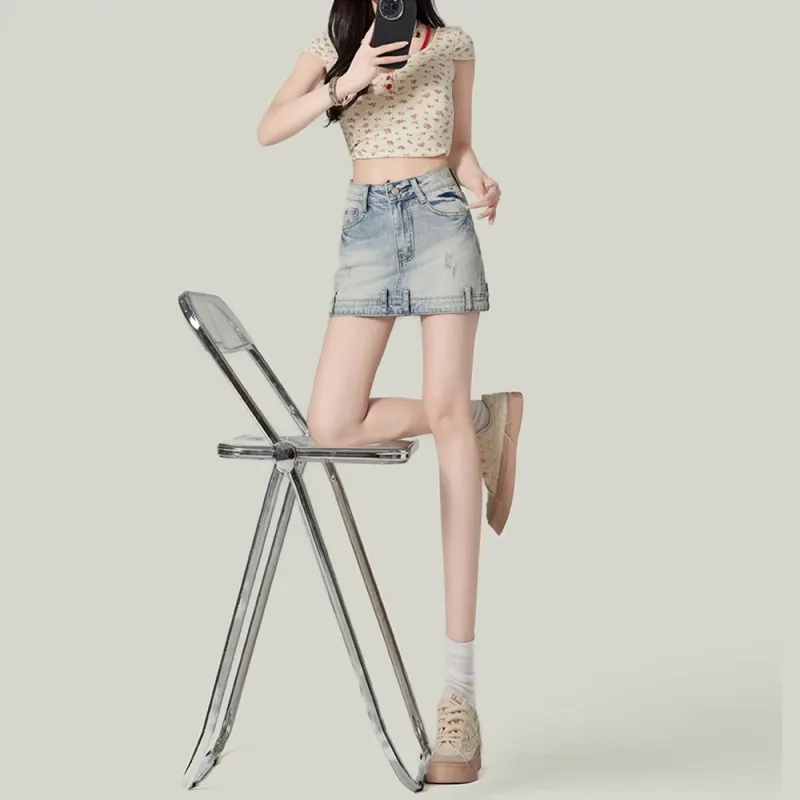 Honey Denim Shorts Women's Light Blue-3