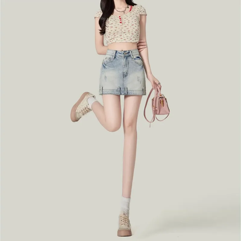 Honey Denim Shorts Women's Light Blue-4