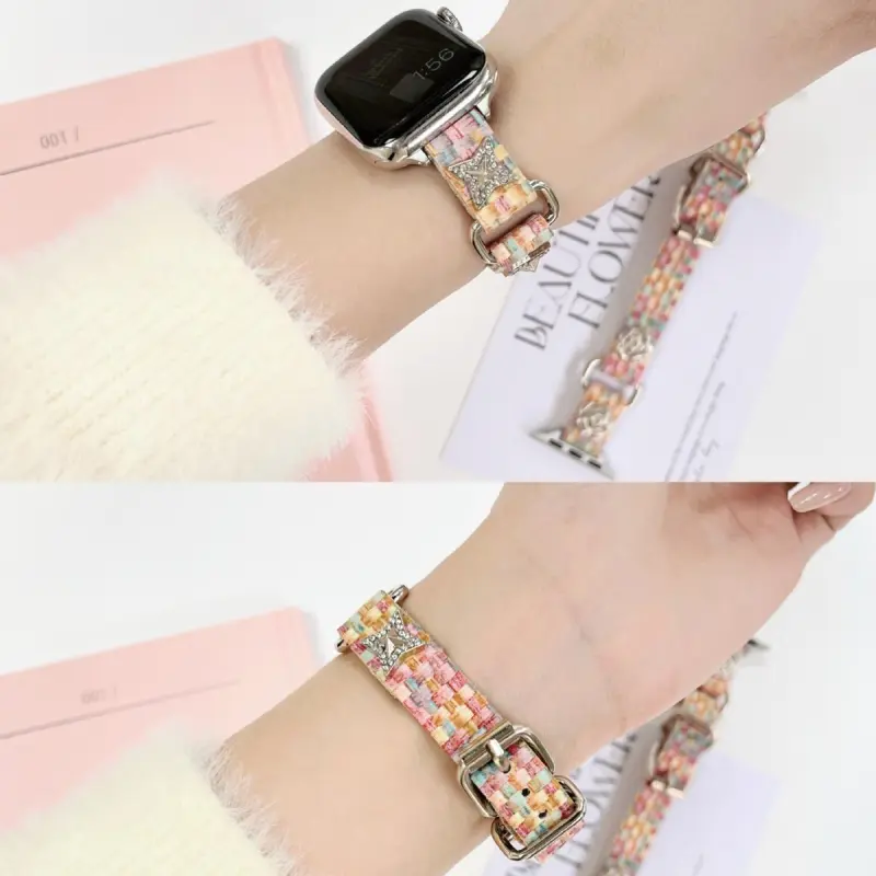 AOMN Watch Band Apple Compatibility 41mm Metal, Leather Material-2