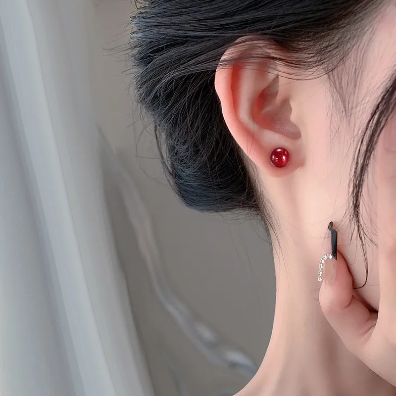 Red All Year Round Jade Stud Earrings Women's-2