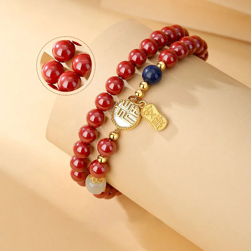 Red All Year Round Cinnabar Jade Bracelets Women's-4