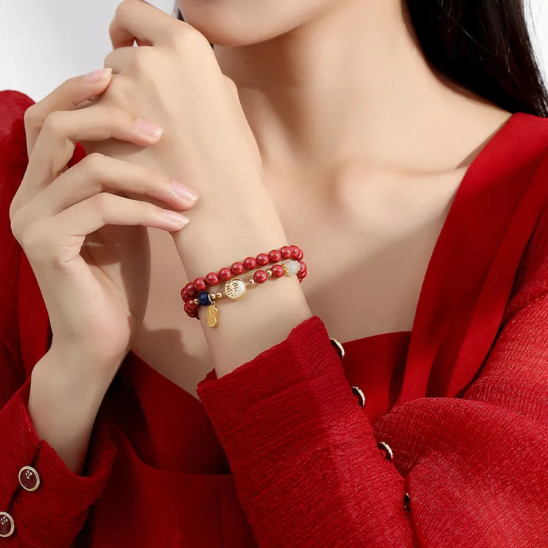 Red All Year Round Cinnabar Jade Bracelets Women's-1